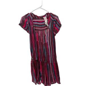 FP One Free People Short Sleeve One Maia Striped Wrap Mini Dress Multicolor Sz S